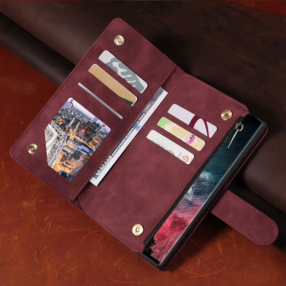 [IndusWolf] 2 in 1 Zipper Wallet + Case For Samsung galaxy S23 S23 Ultra and S24 S24 Ultra Series